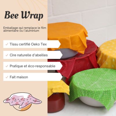 présentation des bee wrap tissu avec cire des abeilles