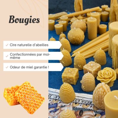 présentation avec plusieurs bougies en cire d'abeille